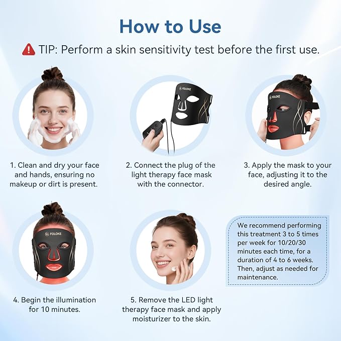 FOLOKE LED Light Therapy Mask Skin Care Mask, LED Red 630±5nm & NIR 830nm Wavelength for Home Use(TAN)