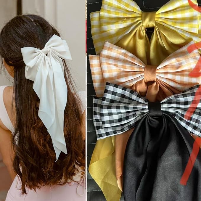 6 PCS Nonslip Claw Hair Bow Clips for Women - Big Bows for Thick & Thin Hair