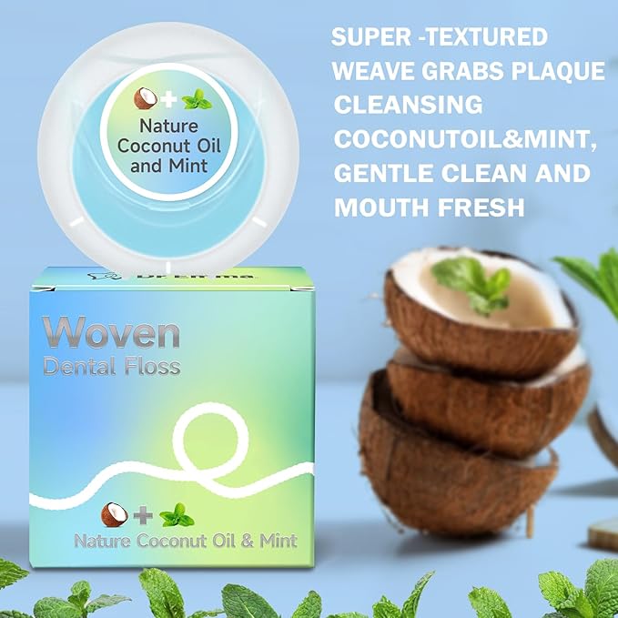 Dr. Emma Woven Dental Floss Coconut Oil Infused Expanding Dental Floss, Oral Care Stretchable Floss, Mint 33yd Blue, Pack of 2