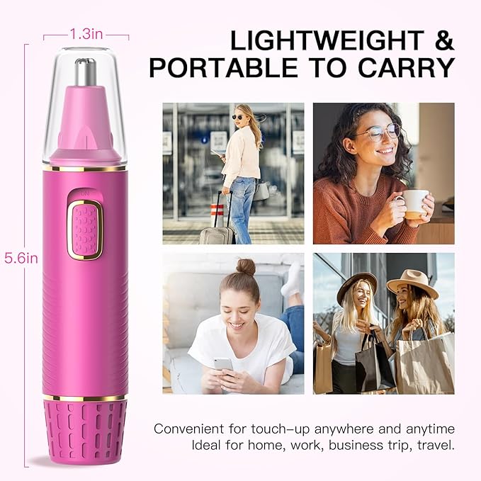 Nose Hair Trimmers for Women Men，Rechargeable Hair Trimmer 2 in 1 Painless Multifunctional Ear and Nose Hair Trimmer with IPX7 Waterproof Dual Edge Blades (Rose)