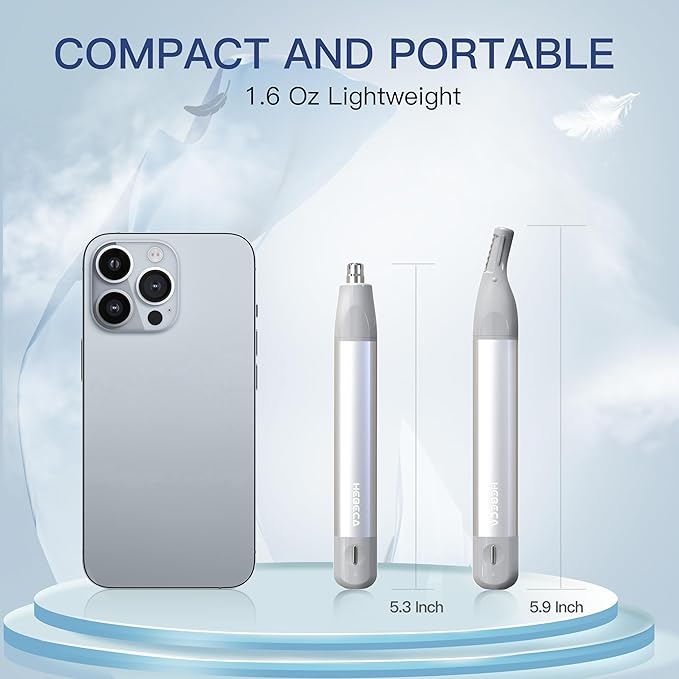 Nose Hair Trimmer for Men & Women - 2in1 Rechargeable Ear and Nasal Hair Trimmer, Waterproof Nose Clipper, Electric Eyebrow Trimmer & Facial Hair Remover Grooming Set (Silver Grey)