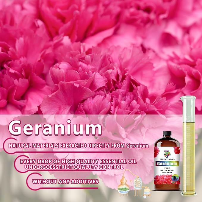 Geranium Essential Oil (16 oz / 480 ml) – Geranium Oils for diffusers, humidifiers, Home Baths, Cleaning Products, Yoga, DIY Soaps and DIY Scented Candles