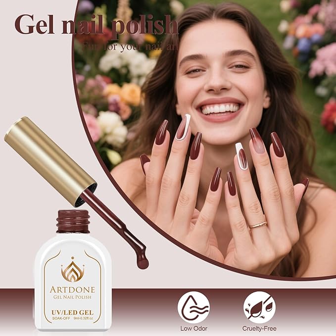 Artdone Gel Nail Polish Hema-free Solid Color Dark Brown For All Seasons Neutral Soak Off LED Lamp Needed For Manicure Nail Art