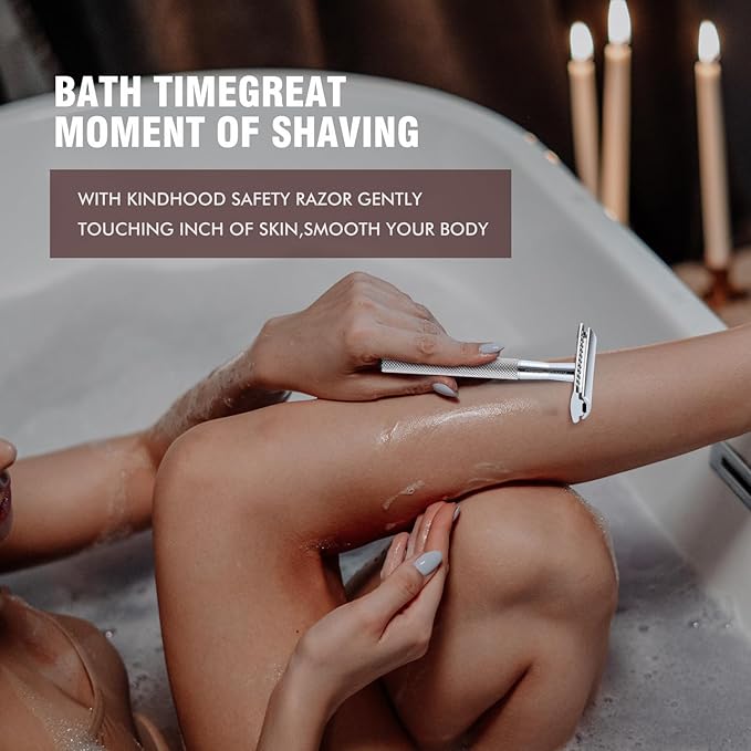 KINGHOOD Safety Razor Single Blade for Men with 10 Double Edge Blades Metal Reusable Eco Friendly Razors Silver