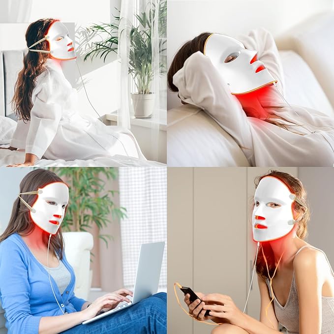 Aphrona® | FDA cleared Moonlight LED Facial Mask Skin Care Mask, LED Light Therapy Red Blue light for Acne Removal Wrinkle Reduction