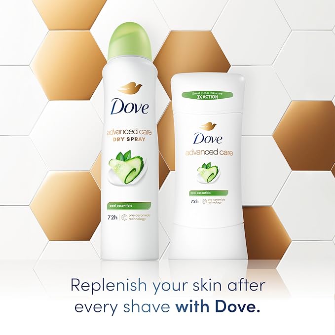 Dove Advanced Care Anti Deo Stick Cool Essentials Pack of 12 for helping your skin barrier repair after shaving 72 h odor control and all-day sweat protection with Pro Ceramide Technology 2.6 oz
