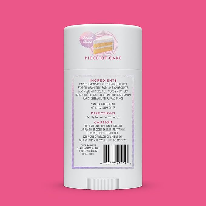 Native Aluminum-Free Clean Deodorant with Natural Derived Ingredients, 72HR odor control | Deodorant for Women and Men | Baking Soda, Coconut Oil, Shea Butter | Piece of Cake Birthday