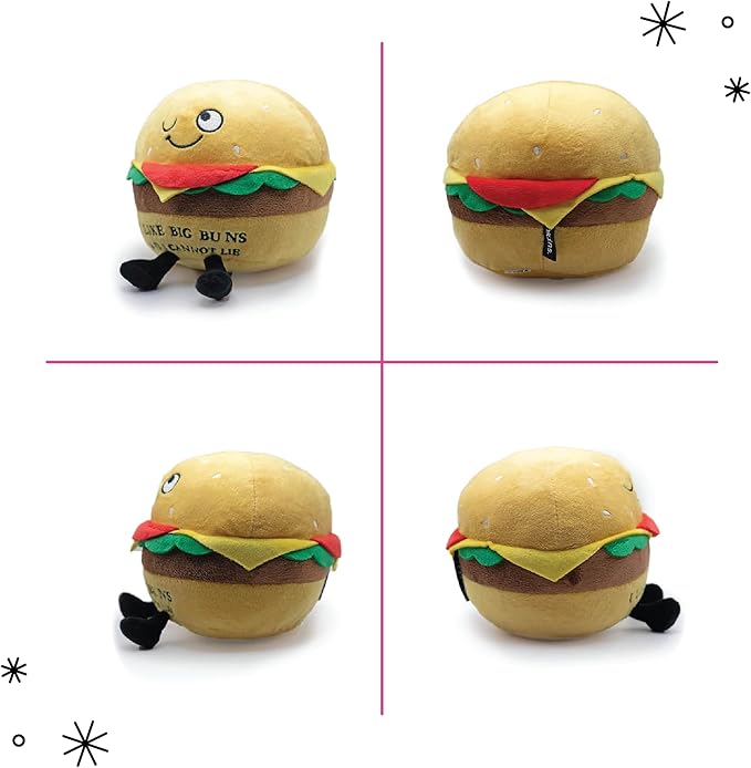 Punchkins Hamburger Plushie - I Like Big Buns and I Cannot Lie Funny Hamburger Plush, Gift for Grillers, Food Plush Toy for Gifting