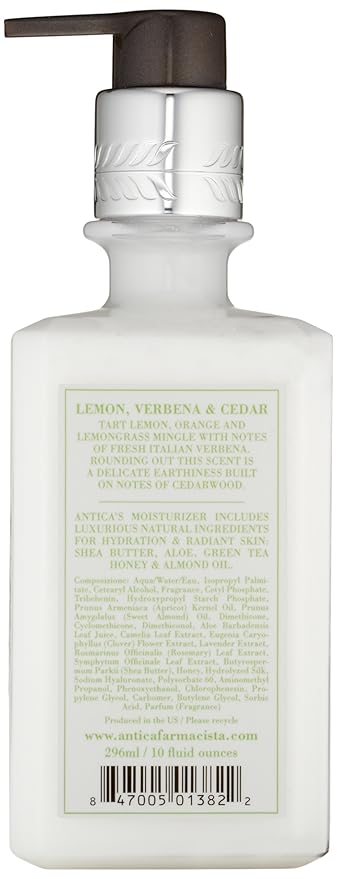 Antica Farmacista Body Moisturizer - Scented Moisturizing Lotion with Aloe Vera, Green Tea & Sweet Almond Oil - Luxury Gift for Any Occasion - Lemon, Verbena & Cedar, 10 fl oz