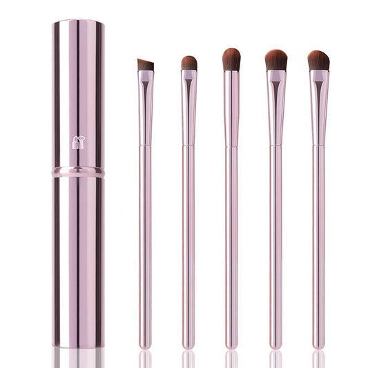 5Pcs Eyeshadow Brush Set, Portable Eye brushes, Premium Eye Makeup Brush, Eyeliner Brush, Angled Brush by YUESHENNAN (pink).