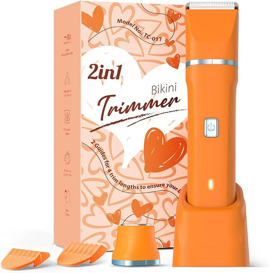 Womens Electric Shaver for Lady - Ergonomic Design Interchangeable Trimmer Heads Waterproof Wet/Dry Hair Removal Body Bikini Legs Facial Trim Hypoallergenic Ceramic Blade USB Recharge - Orange