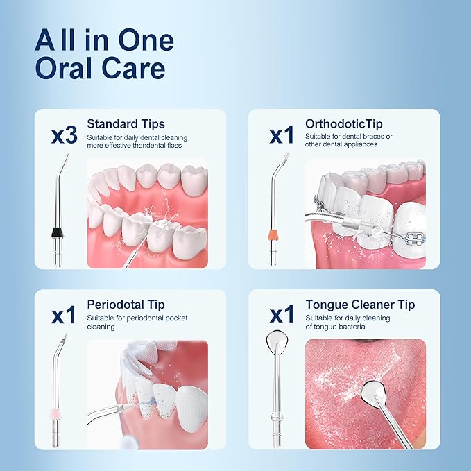 Water Dental Flosser for Teeth - 350ML Large Tank 5 Modes & 6 Tips Cordless, Oral Irrigator Waterproof, Portable Teeth Cleaning and Flossing with Effective Plaque Remover for Adults (Pink)