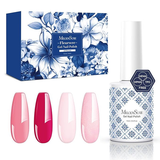 MelodySusie Fleurwee Plant Based 4pcs Gel Nail Polish Hema Free 21 Non Toxic Long Lasting Pink Shades Nail PolishNo Chip Nail Art Salon DIY Gifts for Women Gel Manicure Kit
