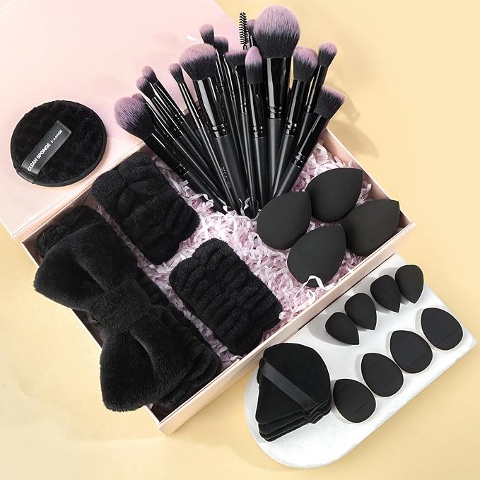 MAANGE Makeup Brush Set 38 Pcs Premium Synthetic Makeup Brushes For Foundation Powder Concealers Blush Eye shadows Make up Brushes Kits - Black