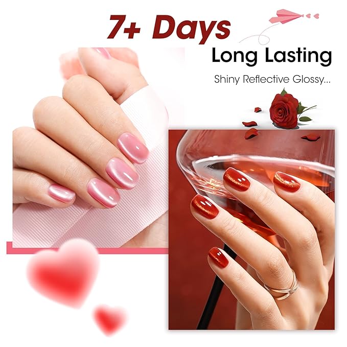 GELLEN Quick Dry Cat Eye Nail Polish Kit, 3 Colors Cranberry Spark Magnetic Fingernail Polish, Fast Drying Glitter Nail Lacquer Non Gel with Magnet Tool, DIY Salon Home