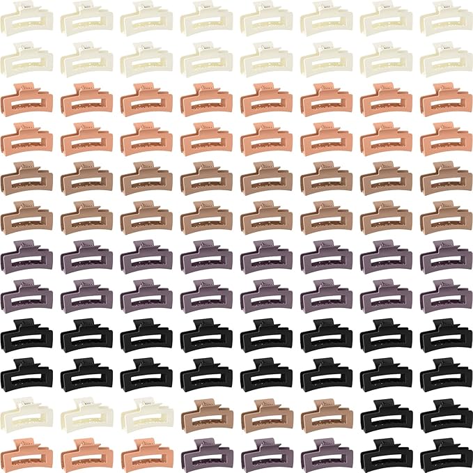 XunYee 100 Pcs Hair Claw Clips Bulk Large Square Jaw Headwear Clips Set for Women Nonslip Rectangle Hair Accessories Clip for Girl Women Gifts Beauty(3.4'',Elegant Colors)