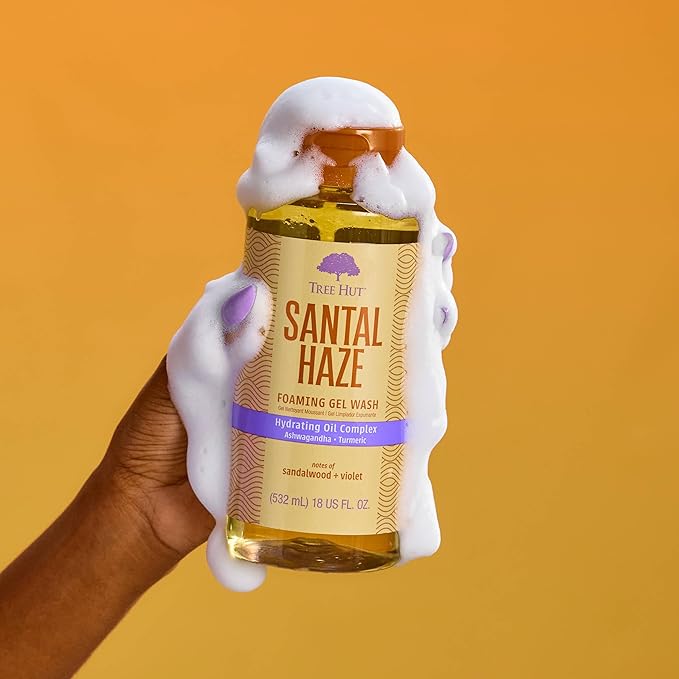 Tree Hut Santal Haze Foaming Gel Wash, Hydrating & Moisturizing Body Wash with Shea Butter & Nourishing Essential Oils, Daily Cleanser for Soft Smooth Skin, 18 fl oz