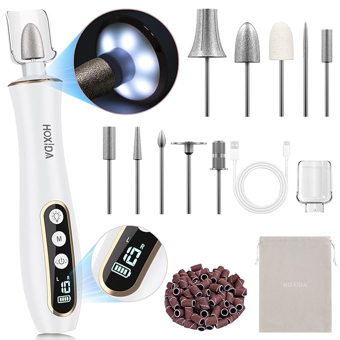 Professional Manicure Pedicure Kit, Cordless Electric Nail Drill with 360° LED light&10 Speeds, Rechargeable Pedicure Tools for feet, Hand Foot Care Nail Drill for Thick Nail Toenail Cuticle Women Men