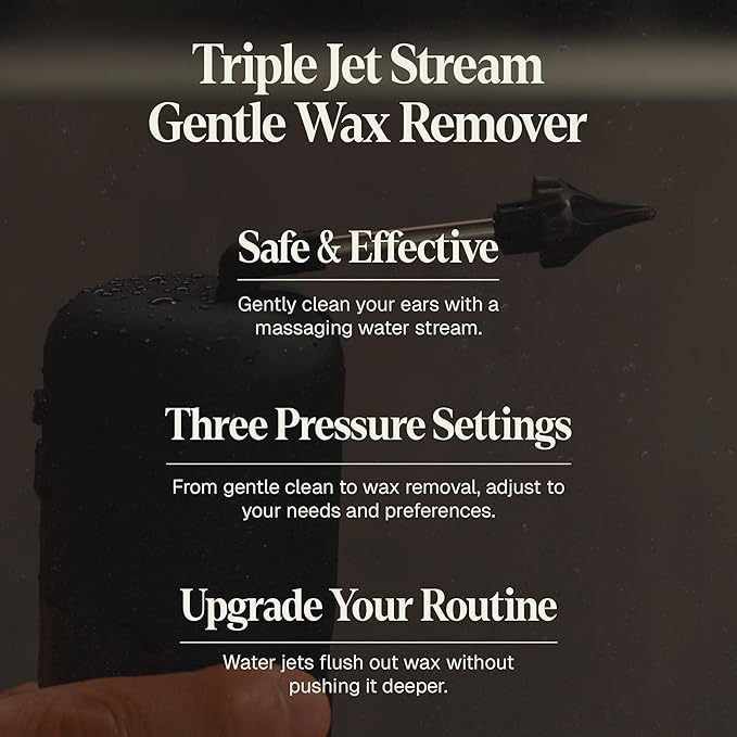 Wush Pro By Black Wolf- Deluxe Water Powered Ear Cleaner- Safe & Effective- Electric Triple Jet Stream 3 Pressure Settings For Ear Wax Buildup- Ear Wax Removal Kit- Water Resistant USB Rechargeable