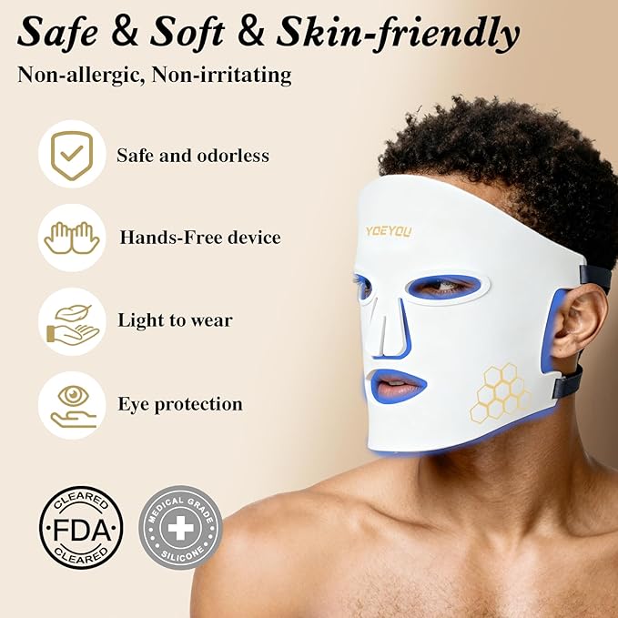 Red Light Therapy for Face, Infrared LED Face Mask Light Therapy 4 Light Waves with 850nm Near Infrared, Portable Rechargeable Red Light Therapy Mask Skincare Device for Facial Rejuvenation