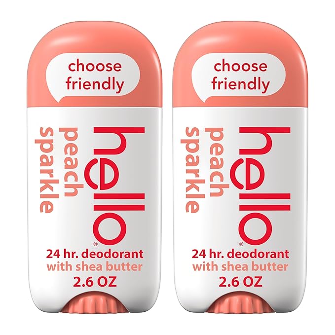 Hello Peach Aluminum Free Deodorant for Women + Men, Natural Fragrance, Dermatologically tested, Baking Soda Free, Parabens Free, Dye Free, 24 Hour Odor Protection, (Pack of 2)