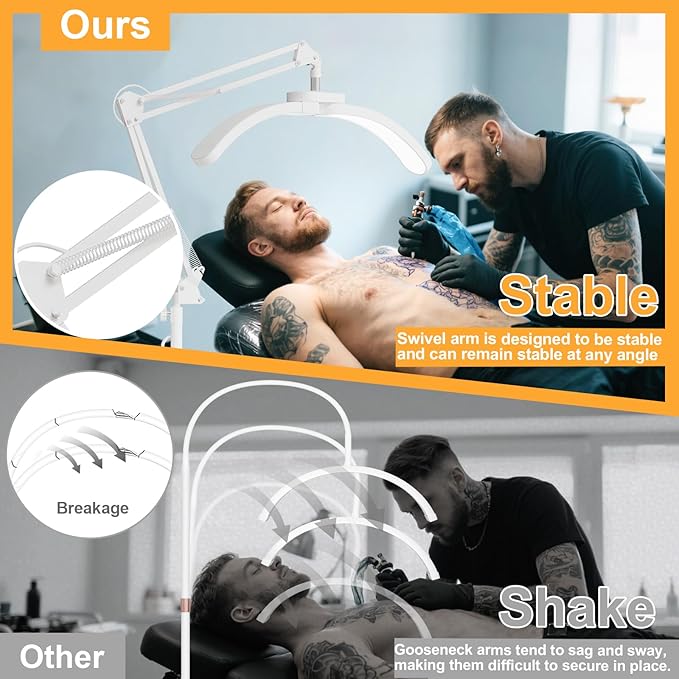 2-in-1 Lash Light for Eyelash Tech, Foldable 2025 New Upgrad Esthetician Light, Half Moon Lamp for Tattoo Artists, Nail Extensions, Beauty - Adjustable Brightness Color & Rotating Arm(White)