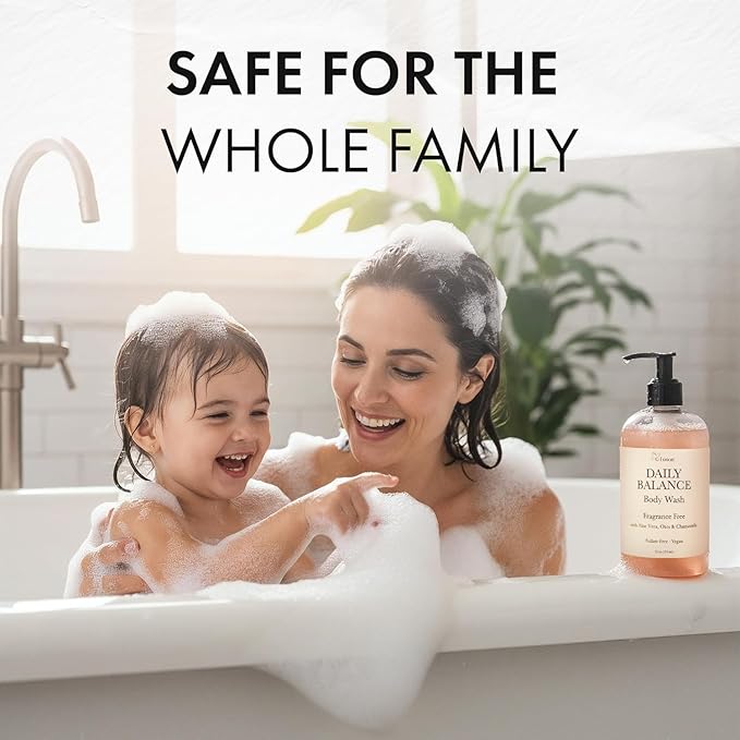 Daily Balance Body Wash – Natural Fragrance Free Cleanser – Plant-Based Hydrating Shower Gel with Oatmeal, Aloe & Chamomile – Vegan, pH Balanced, Sulfate-Free Clean Beauty Care. 12 Fl Oz (355 ML)