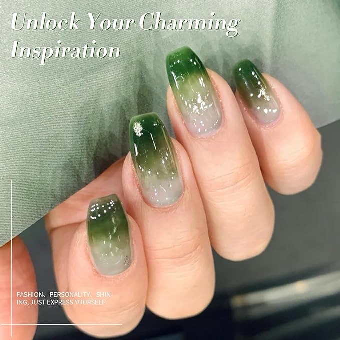 Born Pretty Jelly Gel Nail Polish, Jelly Green Sheer Gel Nail Polish, Dark Green Transparent Neutral Nail Polish Soak Off U v Nail Gel Diy Art for Girls Women 15ML