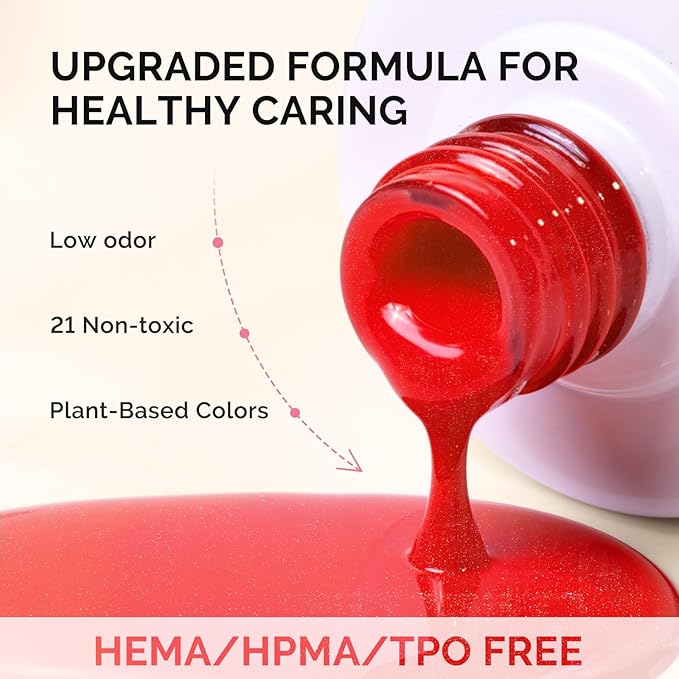 MelodySusie Fleurwee Plant Based Gel Nail Polish, Hema Free Glitter Red Nail Polish, Soak Off UV LED Gel Polish Gift for Women 21 Non Toxic Long Lasting Nail Art Manicure Salon DIY at Home P38