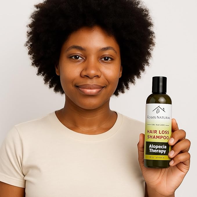 Hair Loss Shampoo with African Black Soap, Alopecia Therapy, All-Natural, 8 oz, Herbal Hair Thickening, Women & Men, Color Treated Hair, Plant-based, Made in the USA