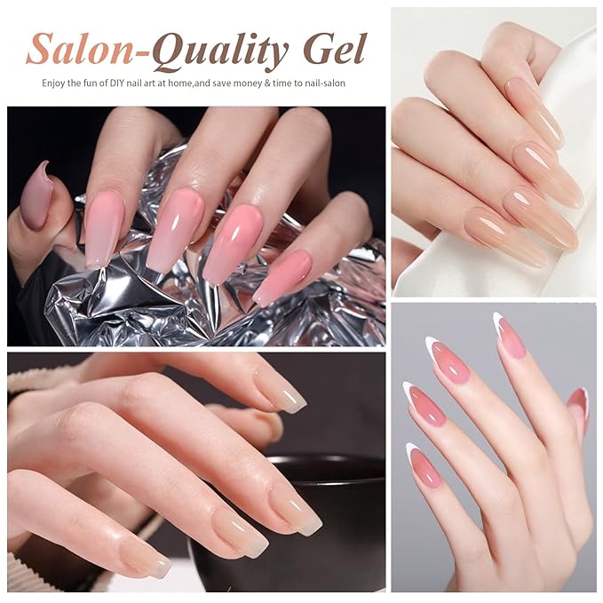 Artdone Sheer Gel Nail Polish Set - 6 Colors Translucent Pink Nude Brown UV Jelly Polish for All Seasons - Neutral Soak off LED Lamp Manicure Kit for Nail Art