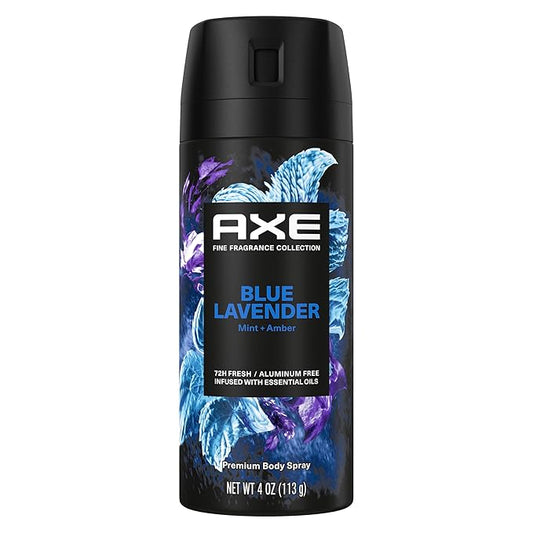 AXE Fine Fragrance Collection Premium Deodorant Body Spray for Men Blue Lavender with 72H Odor Protection and Freshness Infused with Lavender, Mint, and Amber Essential Oils 4 oz