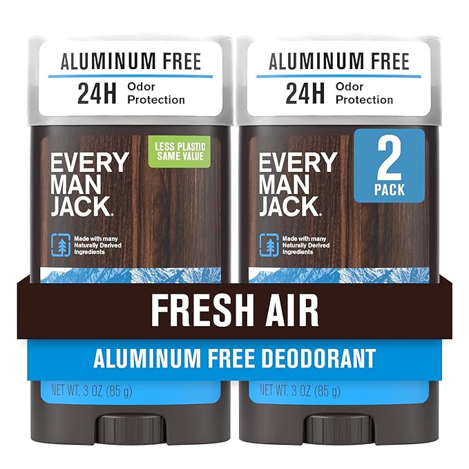 Every Man Jack Fresh Air Men’s Deodorant - Stay Fresh with Aluminum Free Deodorant For all Skin Types - Odor Crushing, Long Lasting, with Naturally Derived Ingredients - 3oz (2 Pack)