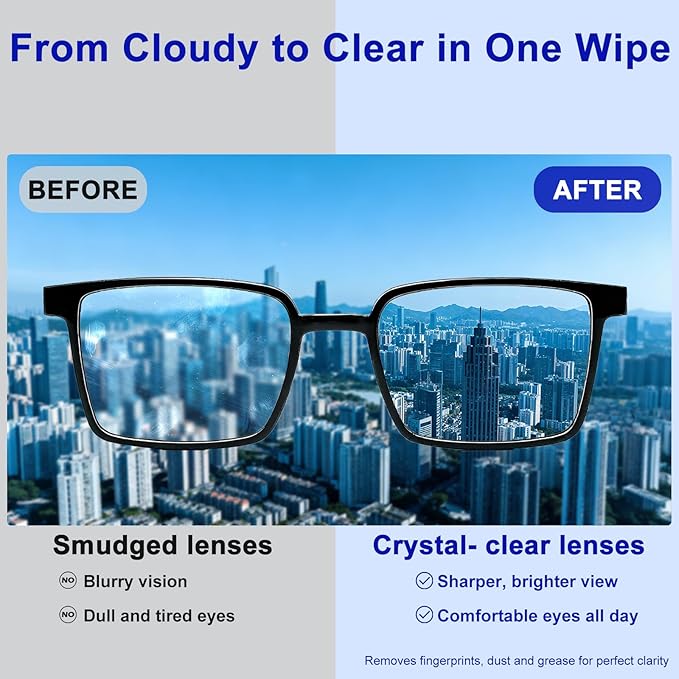 400 Count Lens Wipes for Eyeglasses, +1 Clip-On Pouch Microfiber Lens Cleaner, Individually Wrapped Pre-Moistened Eye Glasses Cleaner Wipes for Glasses, Sunglasses, Camera Lenses, Streak-Free