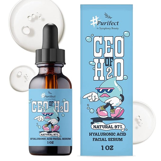Purifect CEO of H20 Hyaluronic Acid Facial Serum – Hydrating, Moisturizing, Relieves Redness with Vitamin E – Made in USA – Plumping Formula, Pairs Well with Vitamin C Serum & Moisturizer