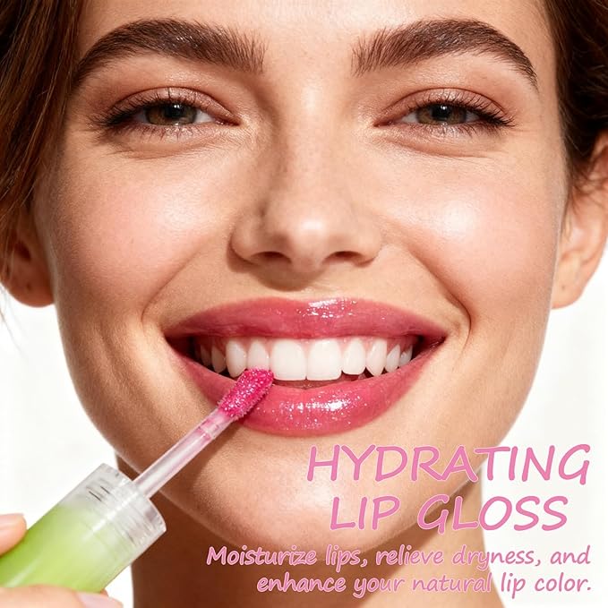 4 Pack Hydrating Glow Lip Oil Makeup Set for Women, Moisturizing Lip Gloss with Glow Finish, Long Lasting Nourishing Lip Care Fat Oil Lip Drip, Sweet Candy Scent (SET B, DARK)