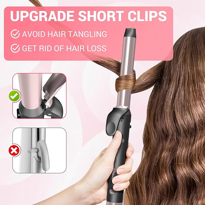 MQUPIN Rotating Curling Iron 0.75 inch Professional Automatic Wave Hair Curling Wand for Women, Dual Ceramic Voltage Fast Heating Hair Curlers for Long/Middle/Short All Hair (Rose Gold, 0.75 INCH)