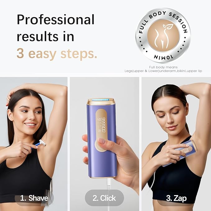 Laser Hair Removal, IPL Laser Hair Removal Device for Women & Men, Safe at-Home Nearly Painless 45°F Ice-Cooling Contact, Long-Lasting Result for Full Body & Face, Purple