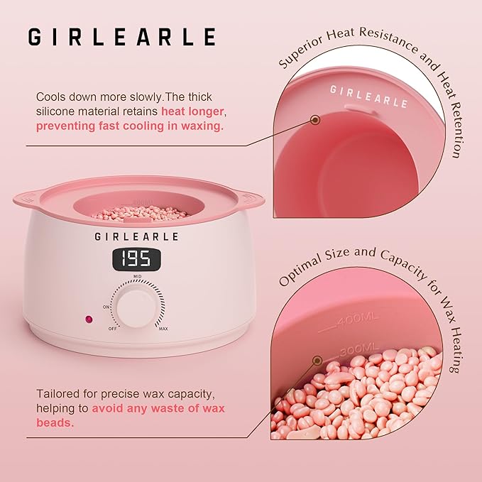 Premium Digital Waxing Kit for Women Sensitive Skin, Wax Warmer Hair Removal for Men at Home with Wax Beads & Silicone Pot, Target Different Types of Brazilian Bikini, Facial, Leg, Full body