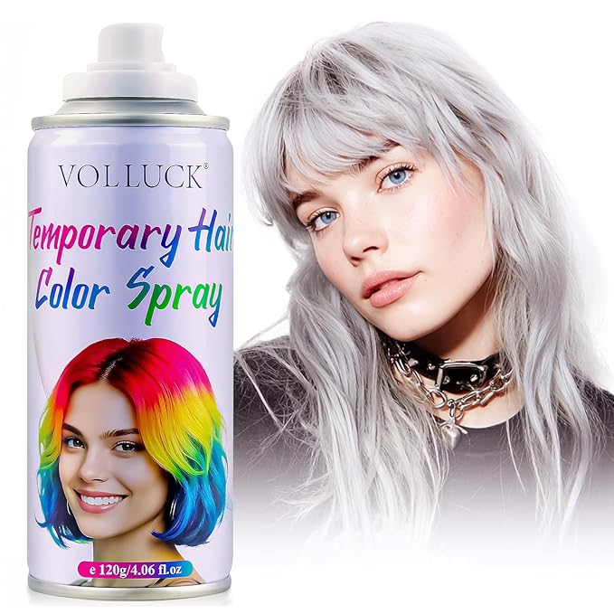 Hair Color Spray, Temporary Hair Dye for Women & Men, Vibrant Colors Hair Wax Gray Hair Cover for Party, Halloween, Cosplay (Silver, 120 ML)