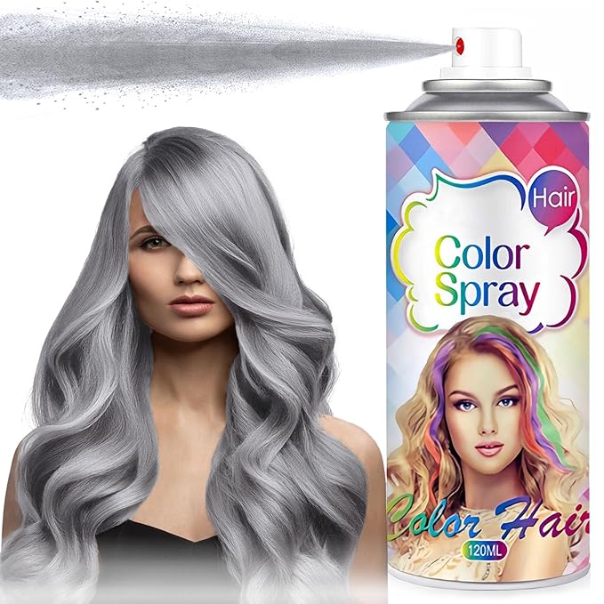 Temporary Hair Color Spray for Women and Kids, One-Time Use Hair Color Wax, Washable Disposable Natural Hair Spray Hair Strong Style for Party, Hollowen, Cosplay (Gray, 120ML)