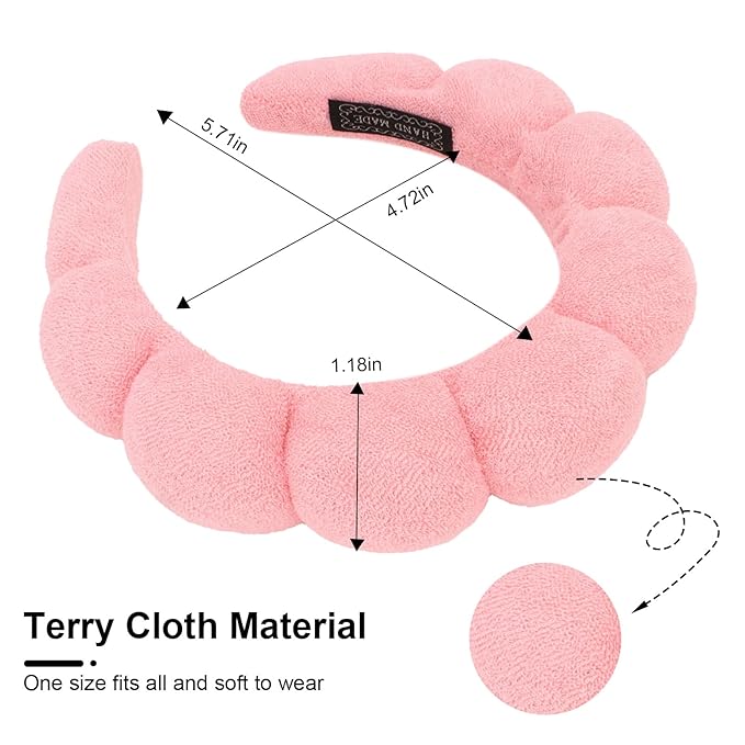 3 Pack Spa Headbands - Terry Cloth Puffy Hair Bands for Skincare, Makeup Removal, and Facial Cleansing