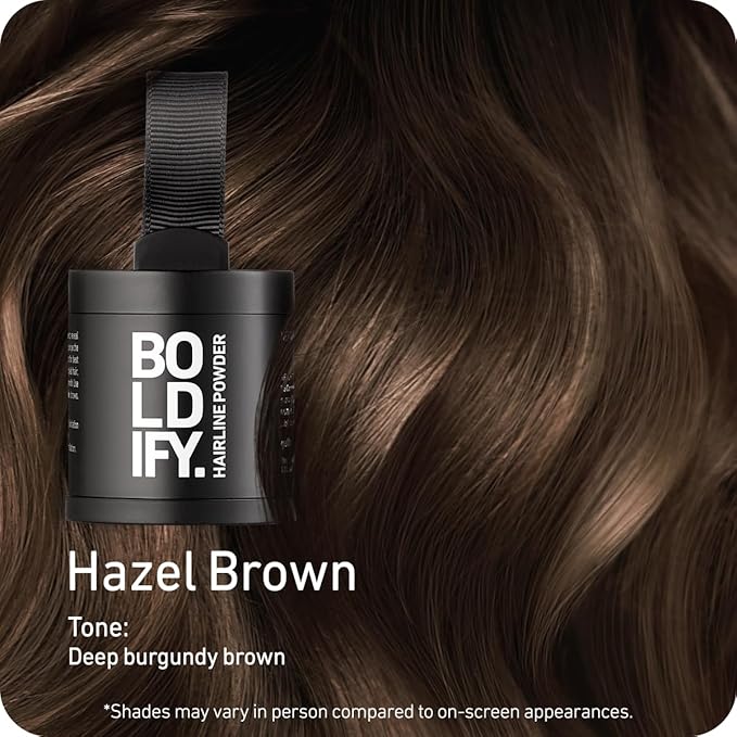 BOLDIFY Hairline Powder (LARGE, 10g) - Root Touch Up Hair Color for Gray Coverage - Bald Spot Concealing Hair Powder for Women & Men - 24-Hour Stain-Proof - Hazel Brown