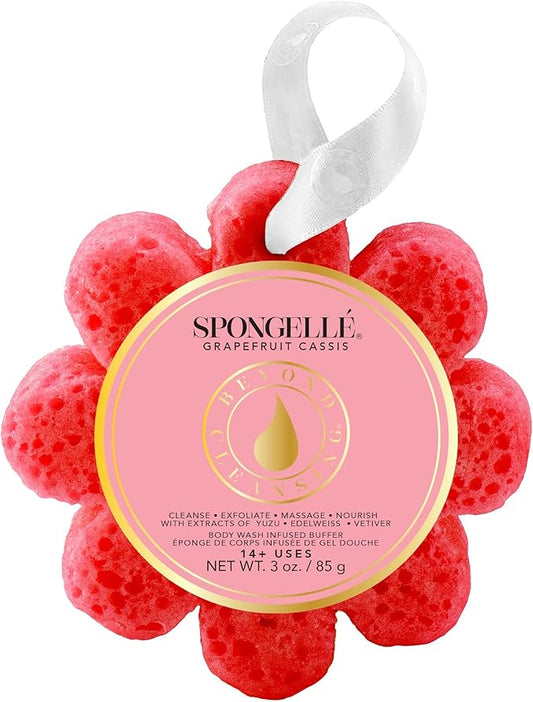 Spongelle Grapefruit Cassis Wild Flower Loofah Body Scrubber | Bath & Shower Loofah for Women | Body Scrubber Exfoliator with Body Wash Infused Sponge | 14+ uses | Zesty Grapefruit, Cassis & Vanilla