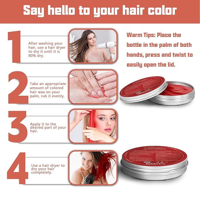 4 Colors Temporary Hair Color Wax, Temporary Hair Dye Red Purple Blue Green Washable, Temporary Hair Wax Color for Kids Women Men, Gifts for Teen Girls,Boys,Kids,Halloween,Cosplay,Party