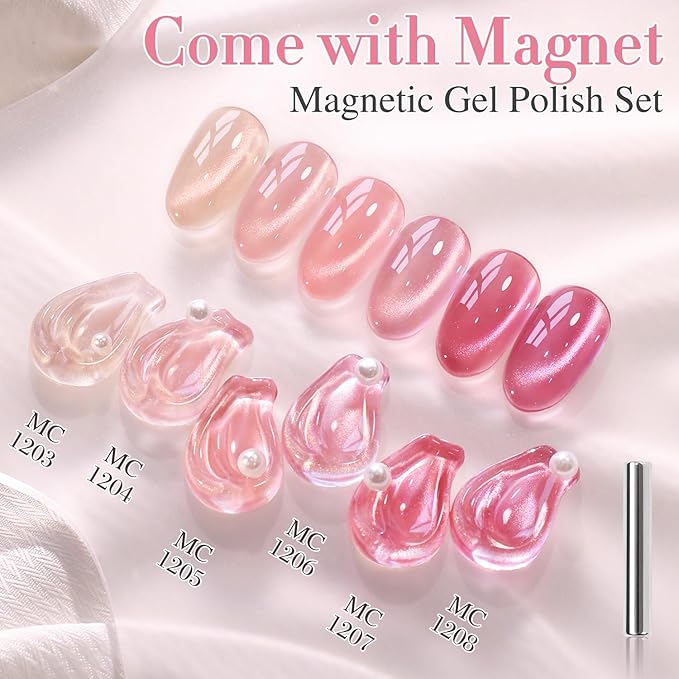 Double Rhythm 0.5 OZ Cat Eye Gel Polish with Magnet 15ML Holographic Glitter Shimmer Translucent Jelly Color Magnetic Nail Polish Salon DIY at Home (Fruit Purple Pink-MC1206)