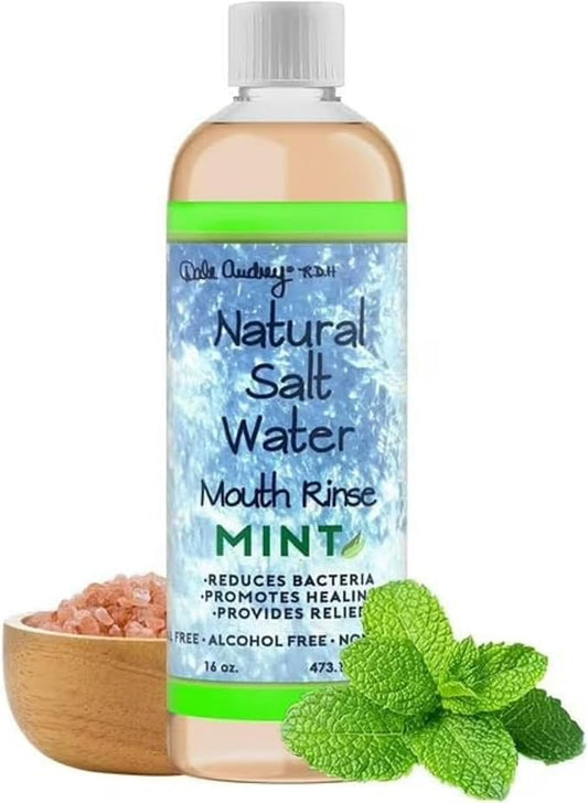 Natural Pink Himalayan Saltwater Mouth Rinse | Organic Mint Flavor I Fluoride Free Freshens Breath | Alcohol & Cruelty Free | Teeth Cleaner Mouthwash & Rinse for Healthy Gums | Non GMO-16 FL Oz