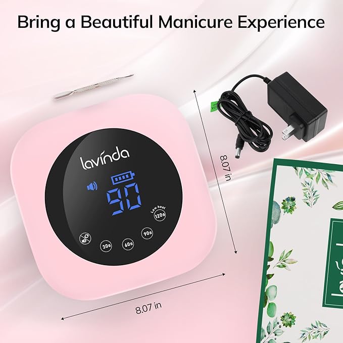 Lavinda UV LED Nail Lamp 54W Cordless Gel Nail Light, Rechargeable UV Lamp for Nails, Professional LED Nail Dryer with Timer & Display for Gel Nails Salon Home Use Matte Macaron Pink