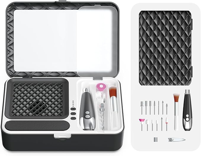 Portable Nail Dust Collector Deluxe Kit, Rechargeable Cordless Nail Quiet Vacuum Fan Cleaner with Mirror & Reusable Filters, Rich Nail Tech Tools, Compact Travel Size, Best Gifts for Women Teen Girls