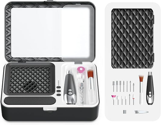 Portable Nail Dust Collector Deluxe Kit, Rechargeable Cordless Nail Quiet Vacuum Fan Cleaner with Mirror & Reusable Filters, Rich Nail Tech Tools, Compact Travel Size, Best Gifts for Women Teen Girls